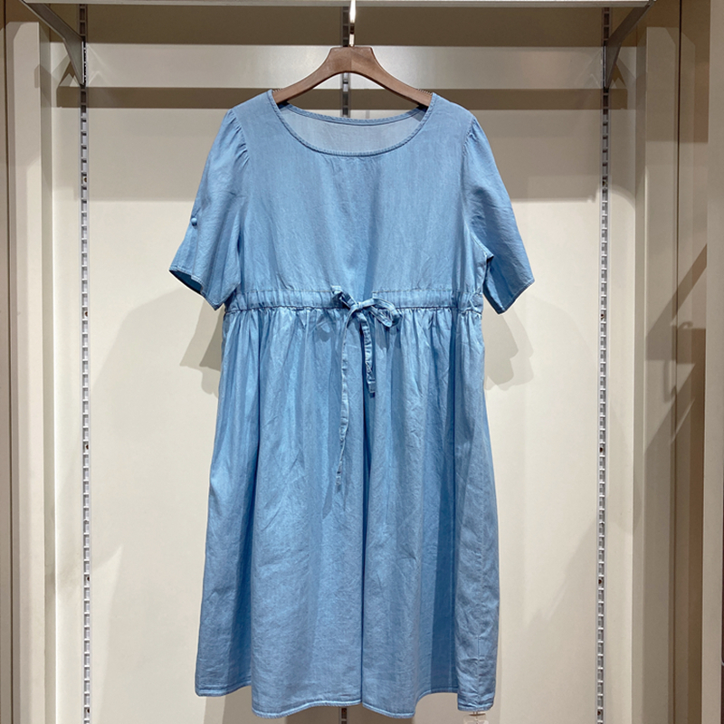 孕之彩夏装新款纯棉短袖牛仔连衣裙宽松大码薄款孕妇装YWQ212111