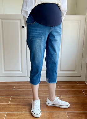 孕之彩夏装七分薄款纯棉牛仔裤显瘦托腹裤孕妇裤外出裤YWK312900