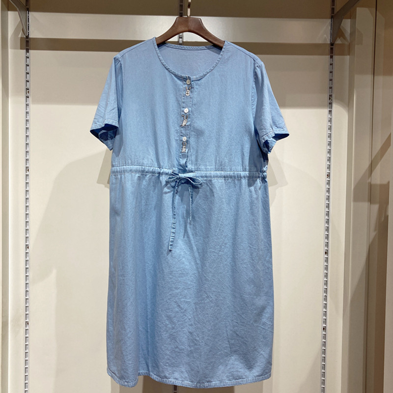孕之彩夏装纯棉短袖牛仔连衣裙薄款小个子孕妇装YWQ212257