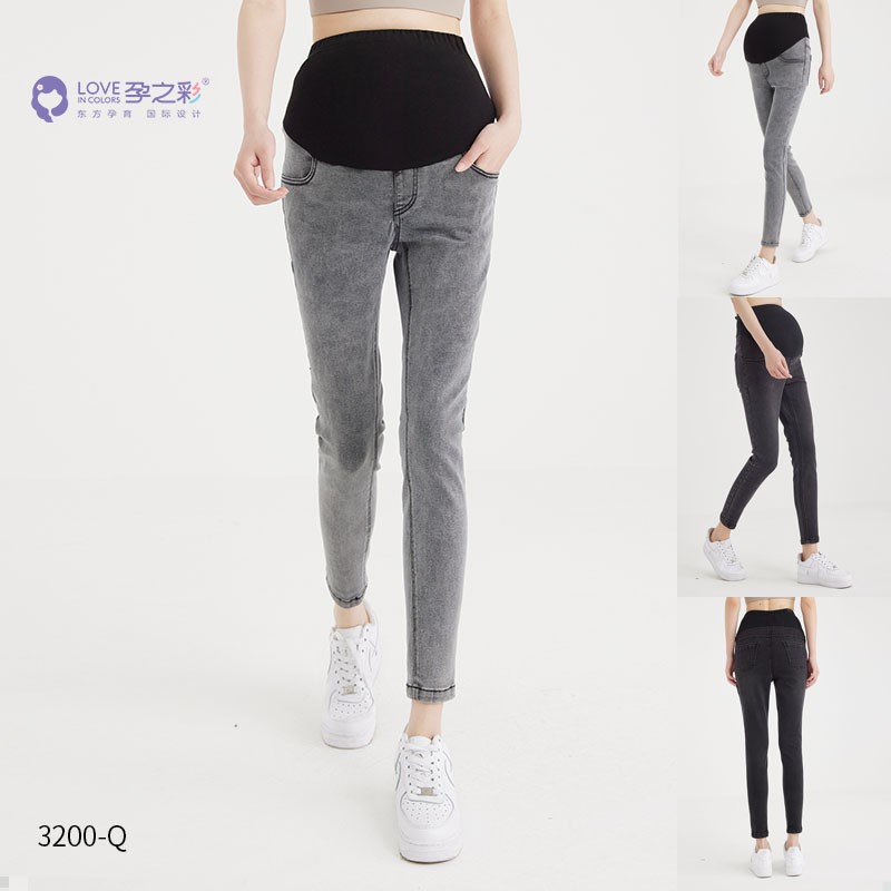 孕之彩春秋黑色孕婦牛仔褲托腹褲