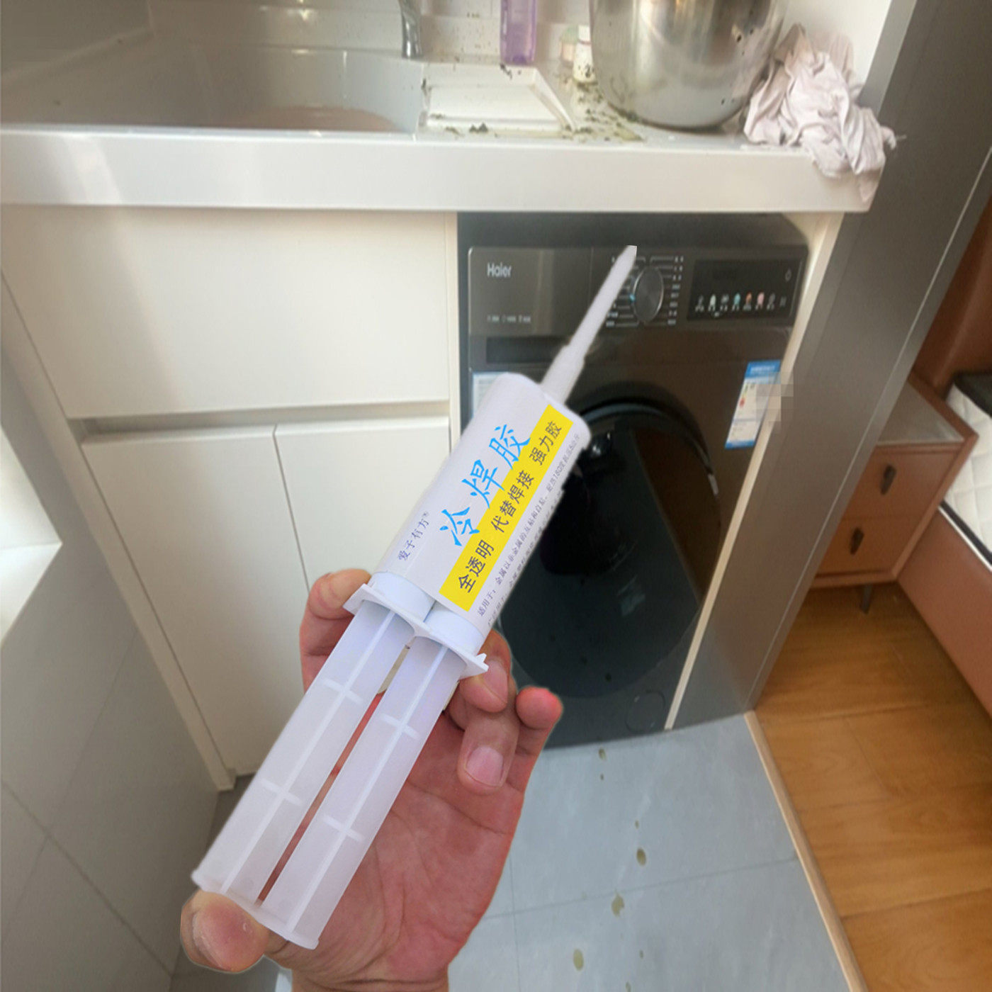 玻璃钢洗手台裂缝修补胶塑料水槽冻裂漏水修复剂透明快干防水密封
