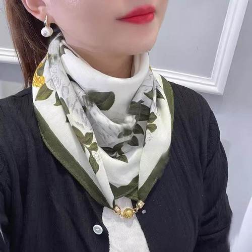 磁吸扣棉麻方巾时尚气质女春秋