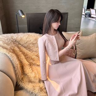 洋房珍珠 掐腰大裙摆套装 高知韩女 外套 裙 珍珠西装 熊熊屋