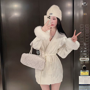 乖巧显嫩北极绒拼接狐狸毛睡袍式 毛衣外套 小奶兔 熊熊屋