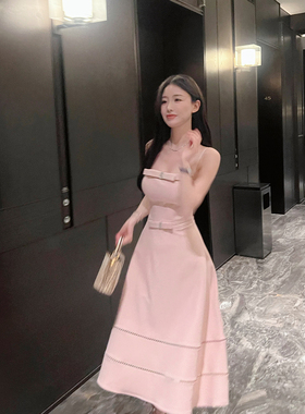 熊熊【温柔千金】包臀/伞摆 白富美水钻蝴蝶结连衣裙d10r大气长裙