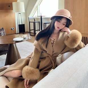 定制880g双面羊毛大翻领狐狸毛袖 口大衣 富贵老钱 熊熊屋