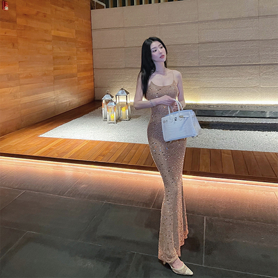 bear熊熊屋【人鱼美姬】性感气质水钻礼服吊带连衣裙 长裙短裙
