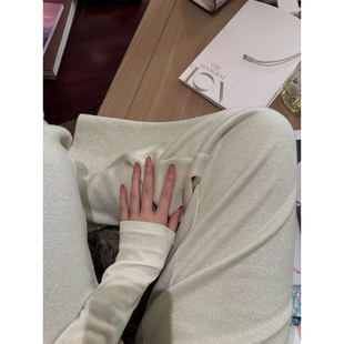 自带发光体高克重亮丝针织显瘦高腰阔腿裤 熊熊屋 澳白少女