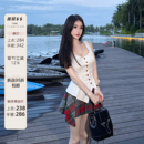 【圣马丁学姐】em0同款收腰方领燕尾摆上衣不规则格纹裙裤JK套装