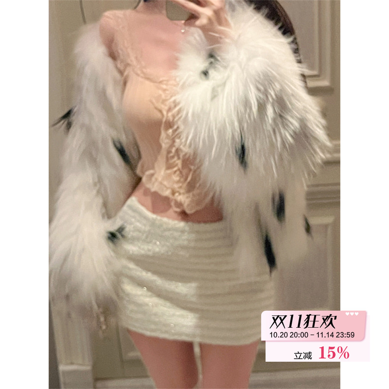 熊熊屋【香草千层】穿出A4腰粗花呢亮丝亮片小A字低腰包臀半裙