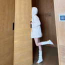 熊熊屋 温柔年轻感人字纹连帽廓形仿貂毛皮草外套 波纹奶酪