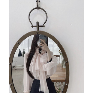 熊熊屋【沙伦玫瑰】浪漫温柔 薄纱要爱惜 立体花朵荷叶边系带衬衫