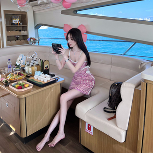 甜美 粗花呢吊带蝴蝶结香风迷你连衣裙 芭比小香 熊熊屋