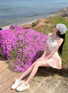 bear熊熊屋【精灵花语】显嫩减龄网纱花朵吊带高腰蓬蓬半裙套装女