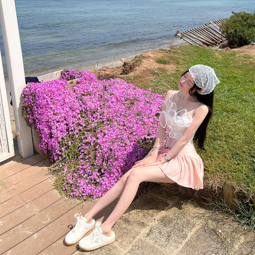 bear熊熊屋【精灵花语】显嫩减龄网纱花朵吊带高腰蓬蓬半裙套装女
