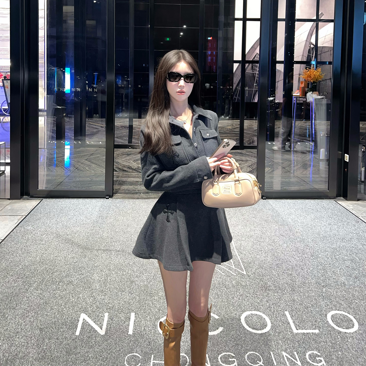 熊熊屋【叛逆学姐】减龄学院风 50羊毛深灰外套 百褶半裙 JK套装