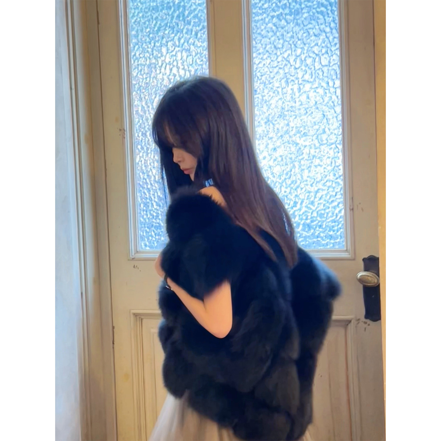 熊熊屋【财阀女二】私服 贵气感狐狸毛黑色皮草马甲