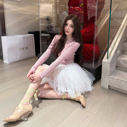 bear熊熊屋【芭蕾舞服】浪漫蓬蓬吊带纱裙 交叉v领针织上衣 套装