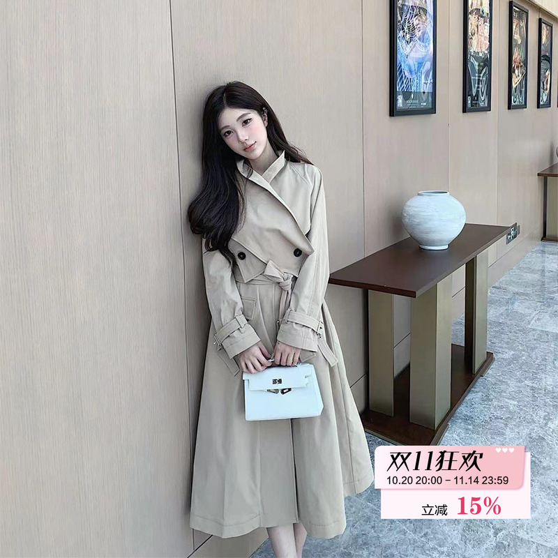 熊熊屋【罗曼蒂克】d10r用料4米交叉式v领收褶松弛大气感风衣