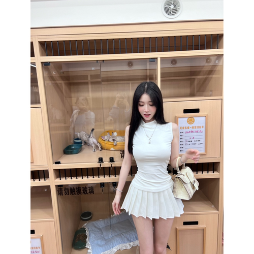 【美少女jk】胸腰腿绝了 半高领针织上衣 迷你百褶短裙韩系学院风