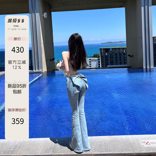 熊熊【翘臀蝶尾】辣妹蜜桃臀中腰包臀3D立体手工蝴蝶结喇叭牛仔裤