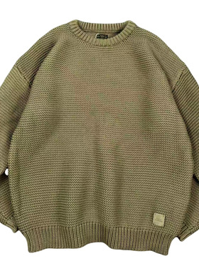 美式复古2/32支粗纱肌理感重磅挺阔圆领毛衣 慵懒范秋冬百搭外衣