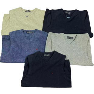 领口与下摆粗针加厚不变型 原单尾 老钱风真古着纯羊毛 毛衣马甲