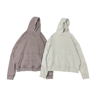 美式短款廓形重手厚料棉毛圈卫衣 高街做旧废土风百搭连帽上衣