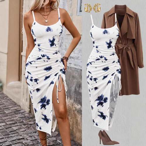 Boho Tie-Dye Beach Vacation Split Dress  Sleeveless