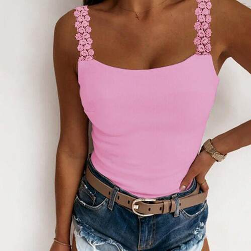 Women's Basic Contrast Lace Cami Top Casual Solid Color