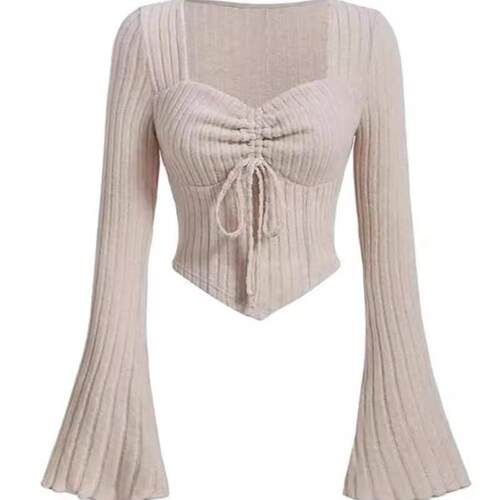 Solid Hanky Hem Ruched Tie Front Flounce Sleeve Tee Elegant