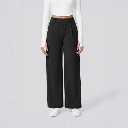 Women's High-Rise Pleated Front Straight Trousers - A New
