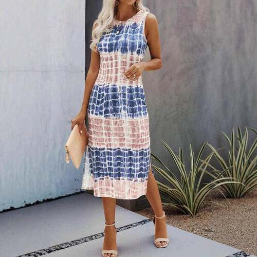 Women's All Over Print Round Neck Tank Dress  Casual Boho