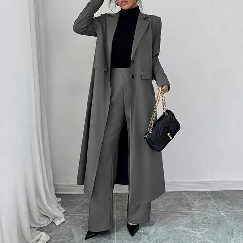 Two piece women's casual Fitted Chic long suit jacket and
