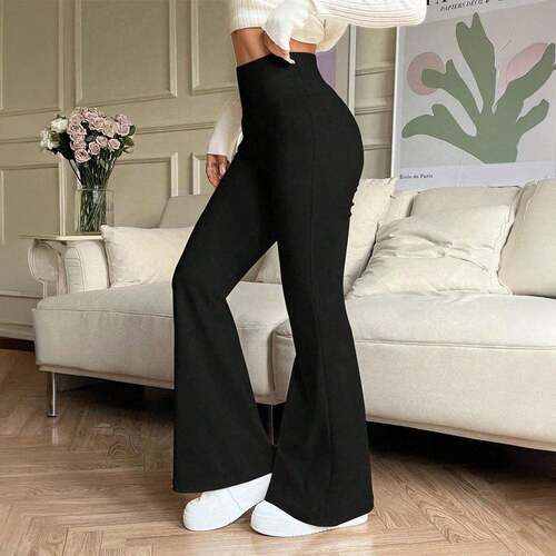 Women's High Waist Solid Color Flare Pants  Sporty Yoga
