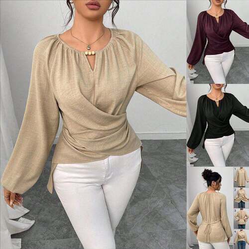 Women's Beaded Wrap Belted Shirt  Fall Winter Fashion
