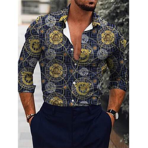 Western Cowboy Men's Shirts Blouses Striped Casual Button