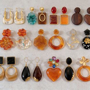 跨境爆款银针树脂几何耳钉小众夸张设计感耳环复古高级感耳饰