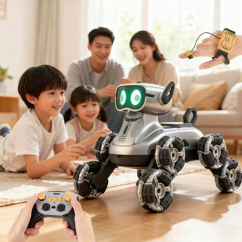热销儿童rc遥控车八轮遥控特技车漂移灯光音乐智能机器狗玩具