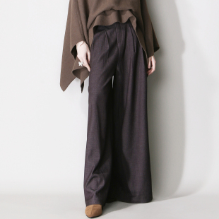 C86老钱风宽松A字立体褶皱阔腿高腰编织腰带大气欧美风休闲西装 裤