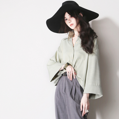 G9豆绿低饱和显白七分袖衬衫