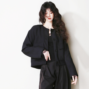 Y10大口袋装饰休闲简约欧美风圆领宽松百搭街头长袖夹克短外套