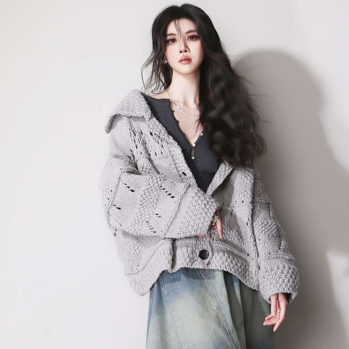 大码镂空复古减龄毛衣