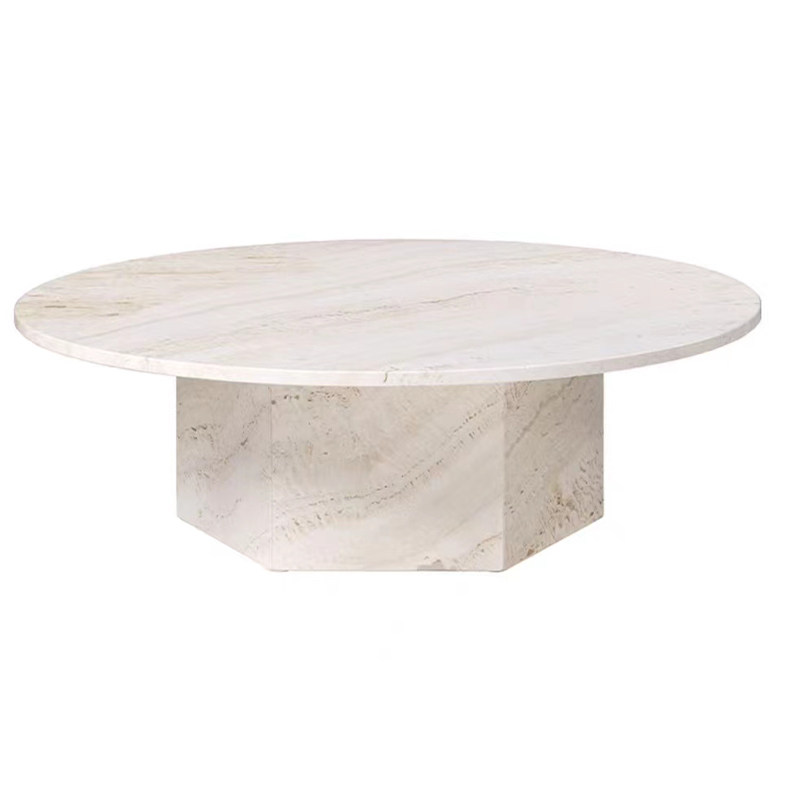 意式轻奢客厅茶几2025新款现代小户型天然洞石茶几奶油风家用茶桌