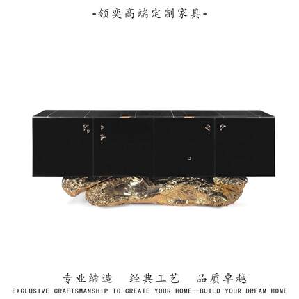 意式轻奢高级感纯铜餐边柜一体靠背现代装饰柜设计师款别墅玄关柜