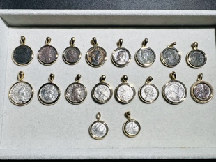 客订欣赏 18K金古币吊坠现货 古罗马银币铜币吊坠保真包邮