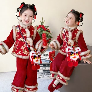 儿童红色包新年过年古风醒狮包女童毛绒斜挎包可爱宝宝装红包的包