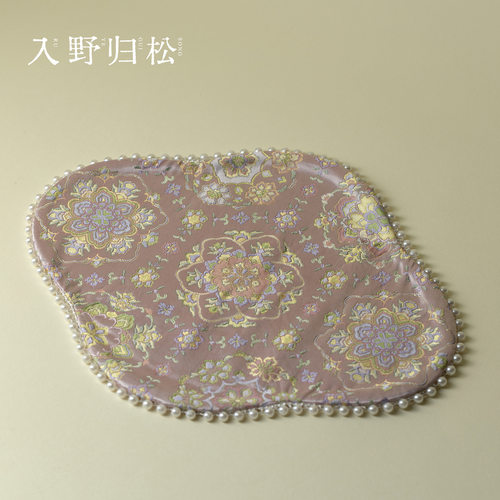 入野归松宝相花粉紫海棠茶席织锦珍珠边干泡席高颜值茶垫桌布桌垫