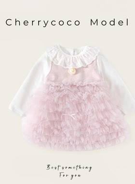 CHERRYCOCO女童小香风连衣裙春装洋气儿童针织衫公主裙甜美礼服