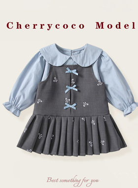 CHERRYCOCO女童套装秋季新款女宝宝学院风时髦吊带裙衬衣二件套潮